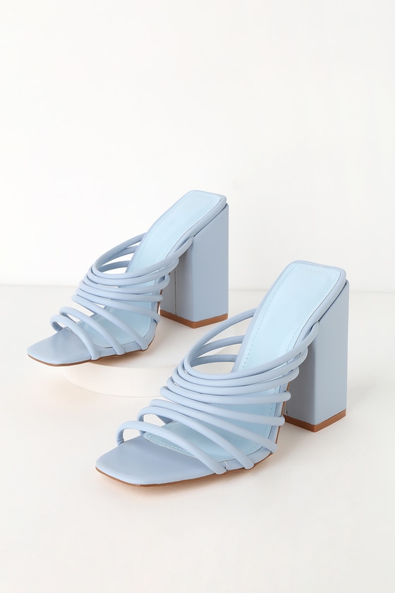 Cute Strappy Heels - Blue High Heels - Strappy High Heel Mules - Lulus