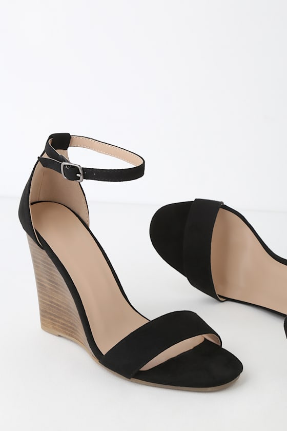 Ramona Black Suede Wedge Sandals 1