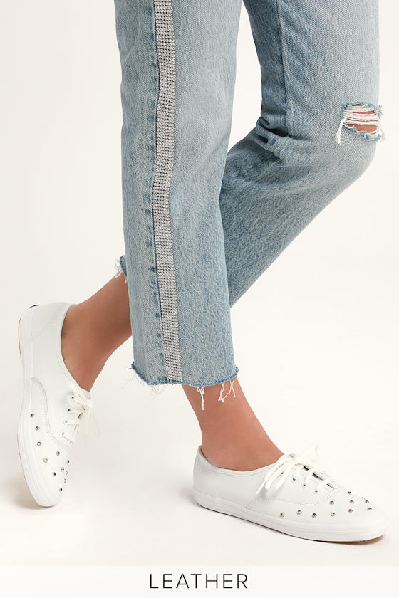 Starlight White Leather Studded Sneakers 5