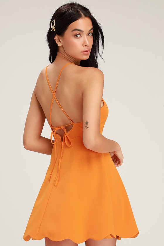 orange backless dress