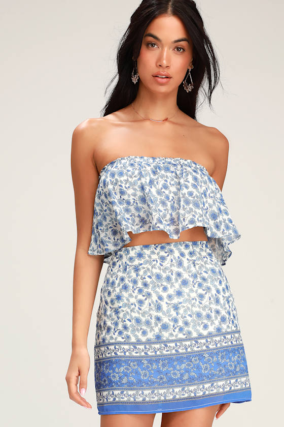 Catarina Blue and White Floral Print Mini Skirt 4