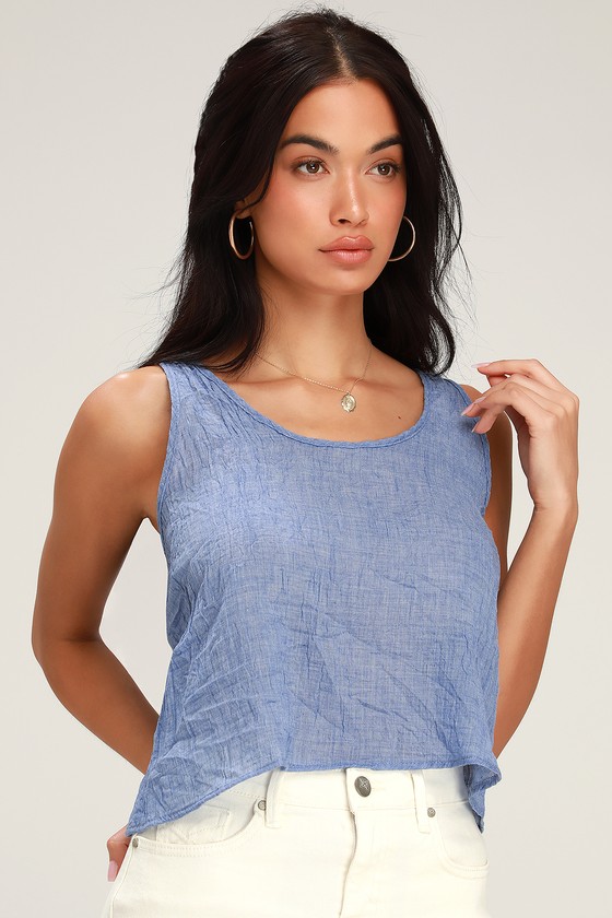 Cool Blue Tank Top Sheer Tank Top Cropped Tank Top Lulus