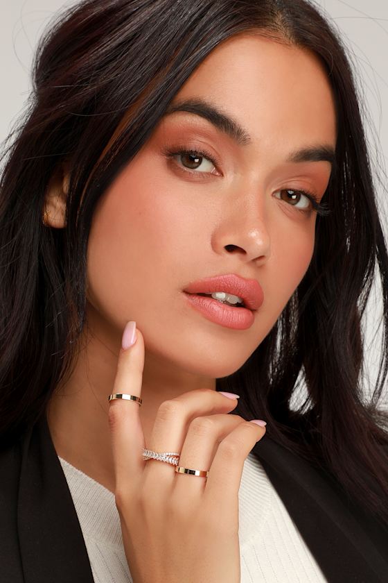 Cute Gold Ring Set Rhinestone Ring Set Gold Rings Lulus