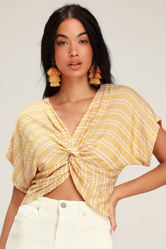 Sage the Label Artisian - White and Yellow Top - Twist-Front Top - Lulus