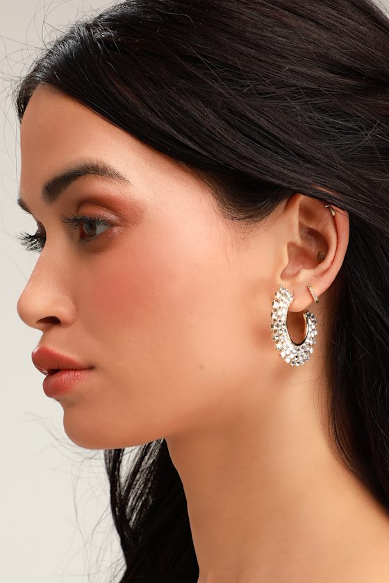 Lovely Gold Earrings Rhinestone Earrings Post back Earrings Lulus