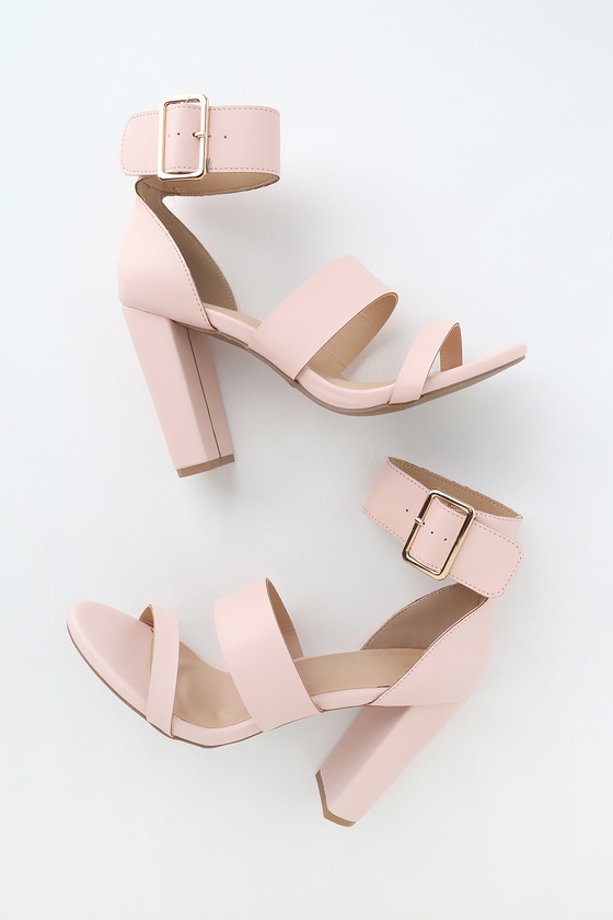 Cute Blush Pink Heeled Sandals - Ankle 