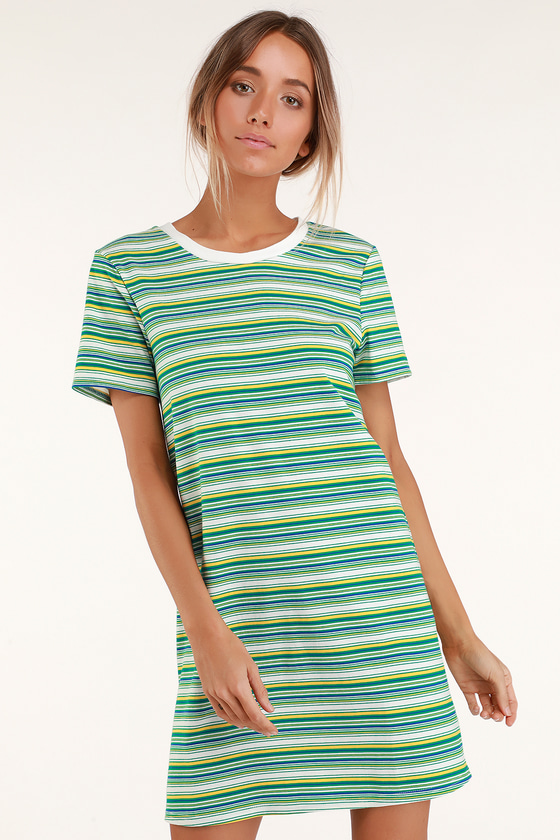 Binx Green Striped Short Sleeve Shirt Dress