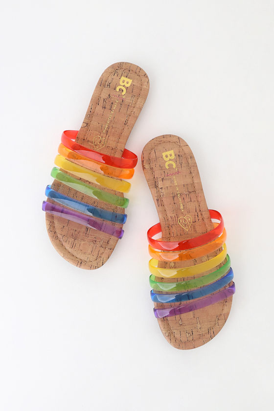 For You II Pride Multi Rainbow Strappy Slide Sandals 1