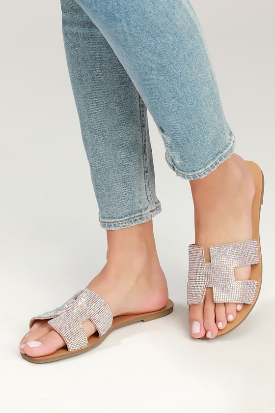 rhinestone slip on sandals
