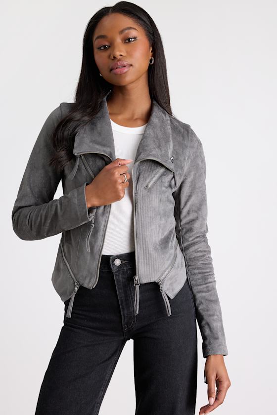 Ready For Anything Charcoal Grey Suede Moto Jacket 1