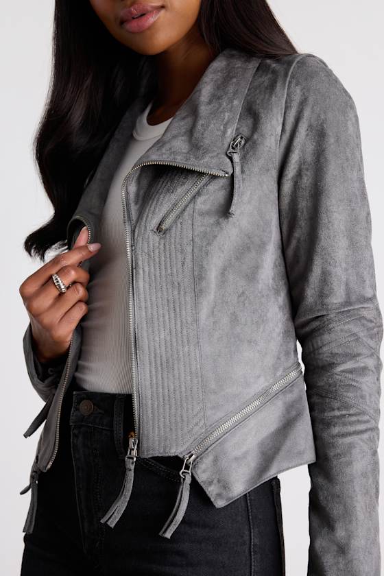 Chic Charcoal Grey Jacket - Moto Jacket - Vegan Suede Jacket - Lulus