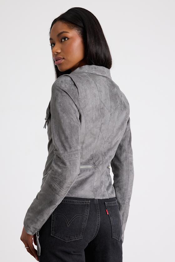 Ready For Anything Charcoal Grey Suede Moto Jacket - thumbnail 4