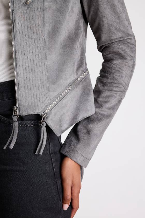 Ready For Anything Charcoal Grey Suede Moto Jacket - thumbnail 5