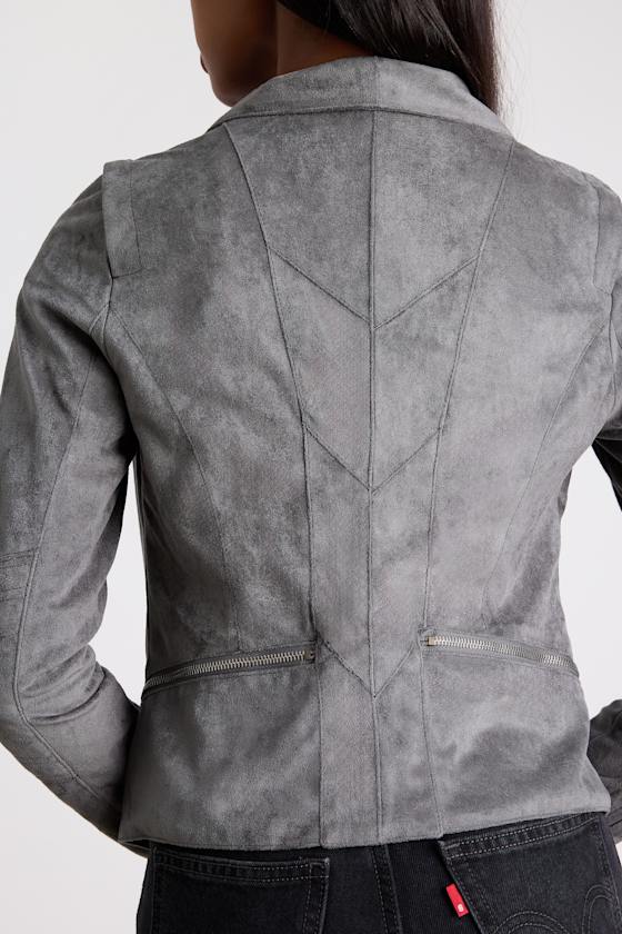 Ready For Anything Charcoal Grey Suede Moto Jacket - thumbnail 6