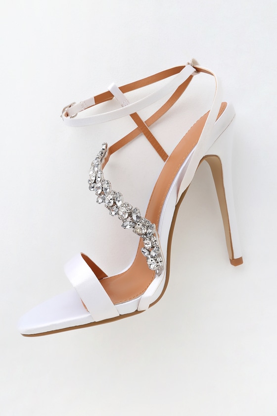 selah ivory satin ankle strap heels