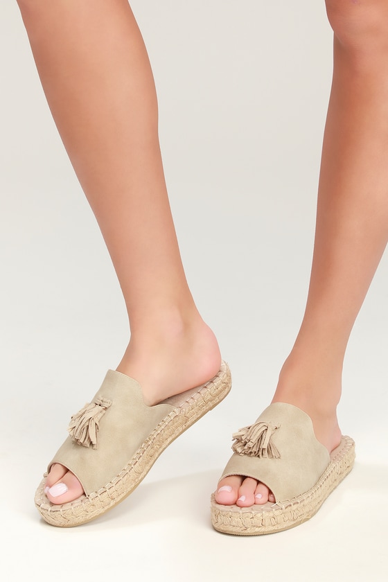 suede espadrille slides