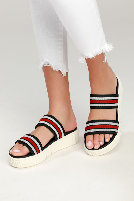 Lillie Black Striped Platform Slides 1