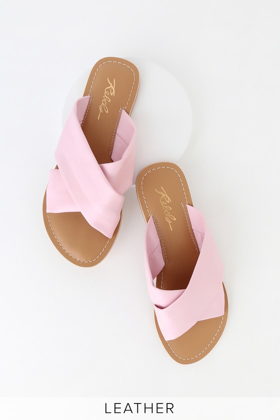 Rebels Jenny Pink Leather Sandals - Crisscrossing Slide Sandals - Lulus