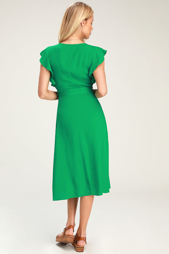 green button front dress