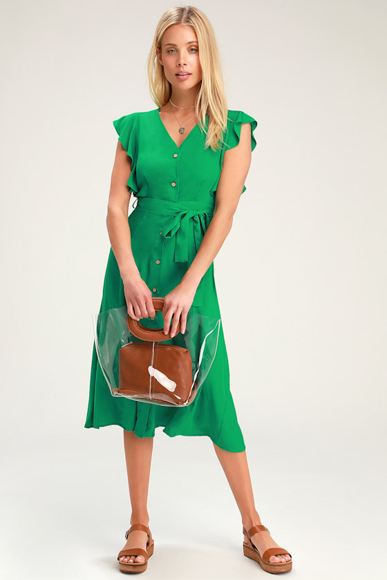 Chic Green Dress Green Midi Dress ButtonFront Midi Dress Lulus