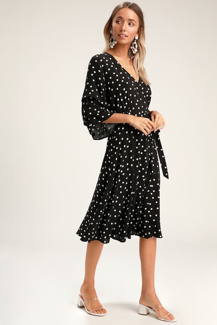 lulus black and white dress RUNAWAY THE LABEL Black Floral Long Sleeve Wrap Front Mini Dress main image 1