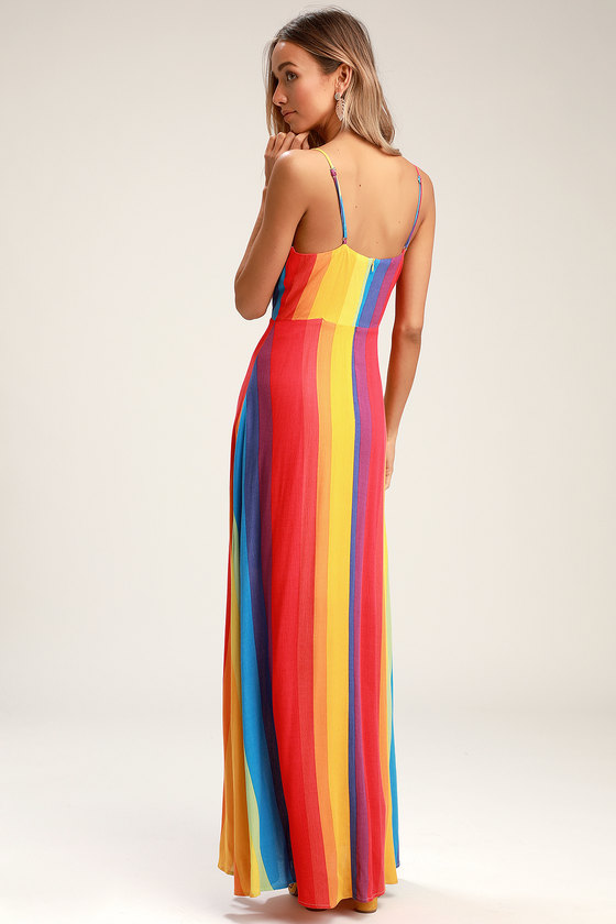 Cute Rainbow Striped Dress Maxi Dress Sleeveless Dress