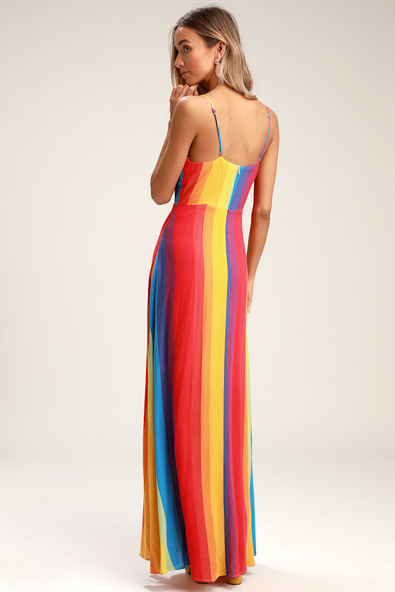 Cute Rainbow Striped Dress Maxi Dress Sleeveless Dress