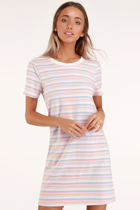 Cute Pink Striped Dress TShirt Dress Short Sleeve Dress Lulus