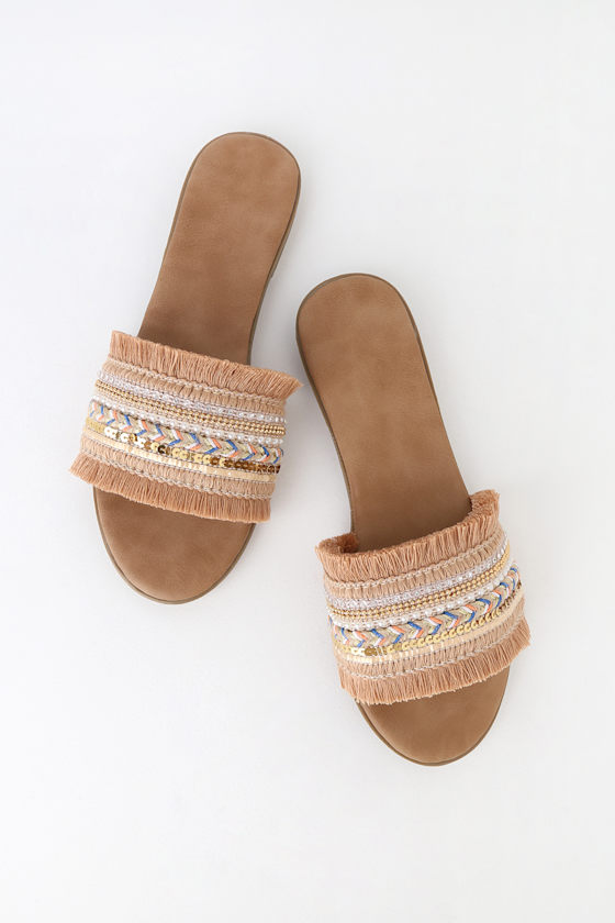 Raina Beige Multi Beaded Sandals 1