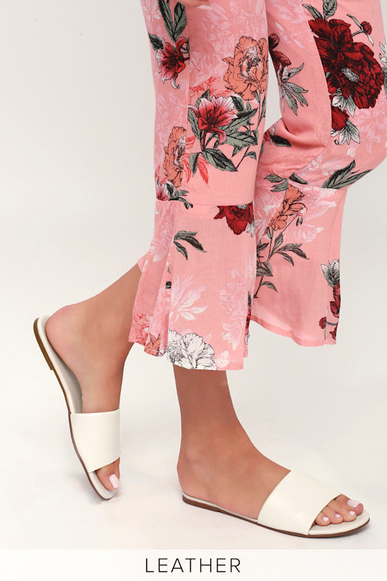 Tara Off White Nappa Leather Slide Sandals 5