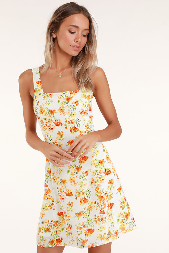 Cute Orange Floral Dress Floral Mini Dress TieBack Dress Lulus