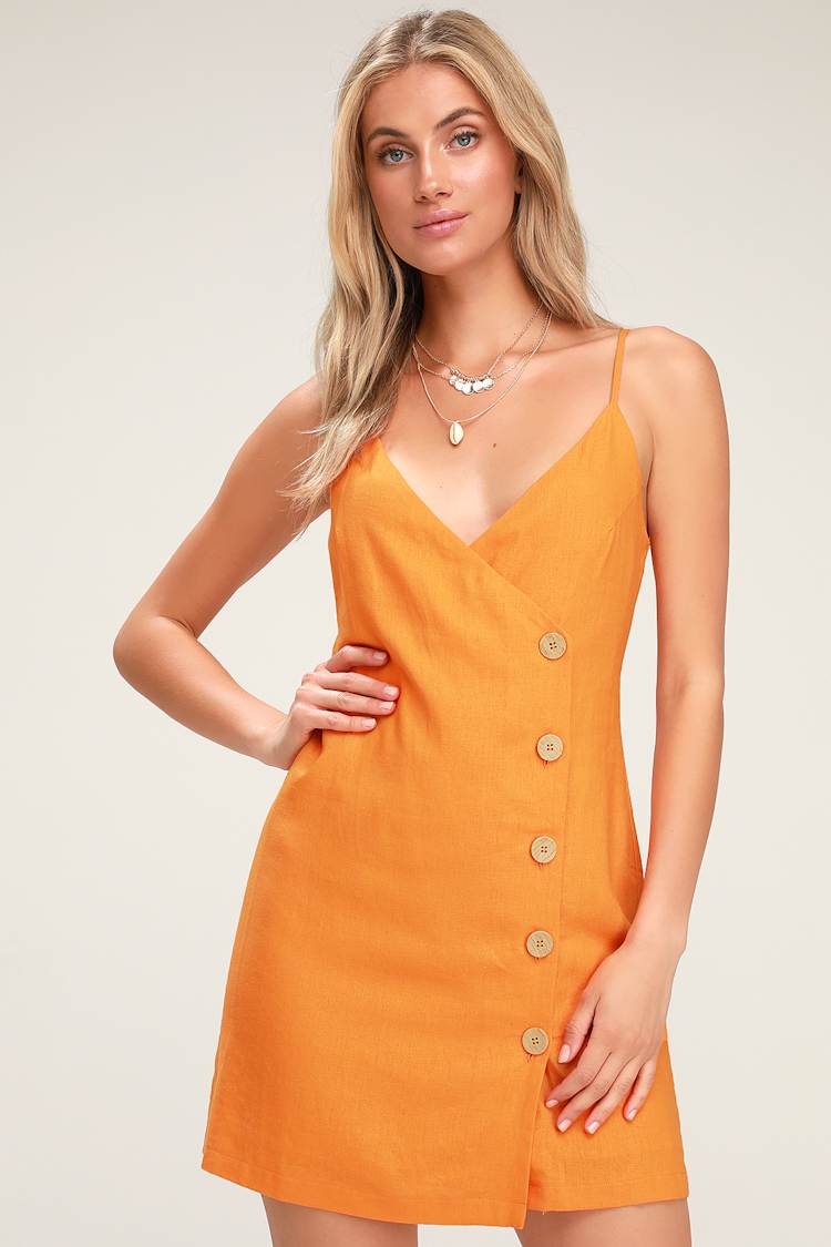 lush orange dress Satin long sleeve mini dress Burnt orange Burnt orange / Medium