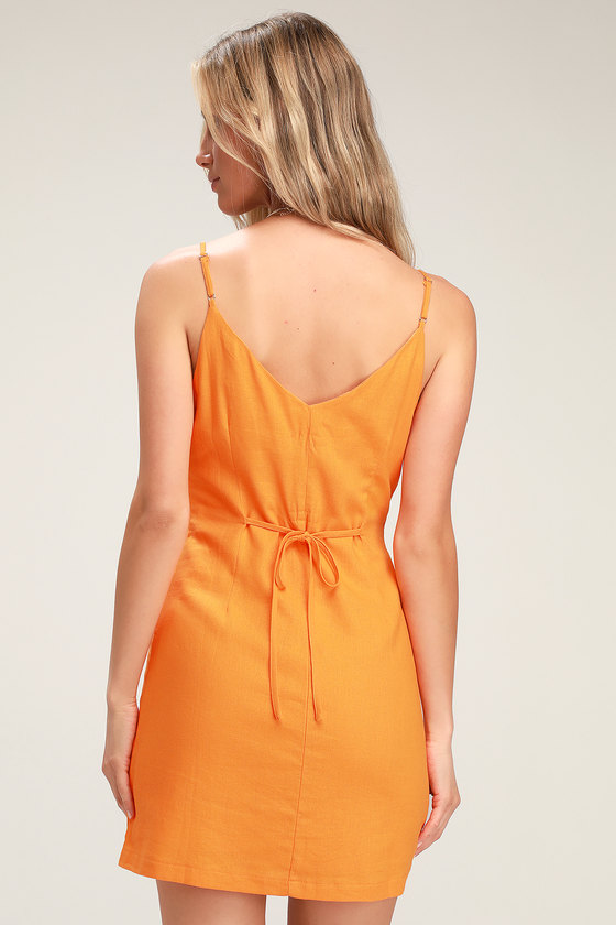 orange button front dress