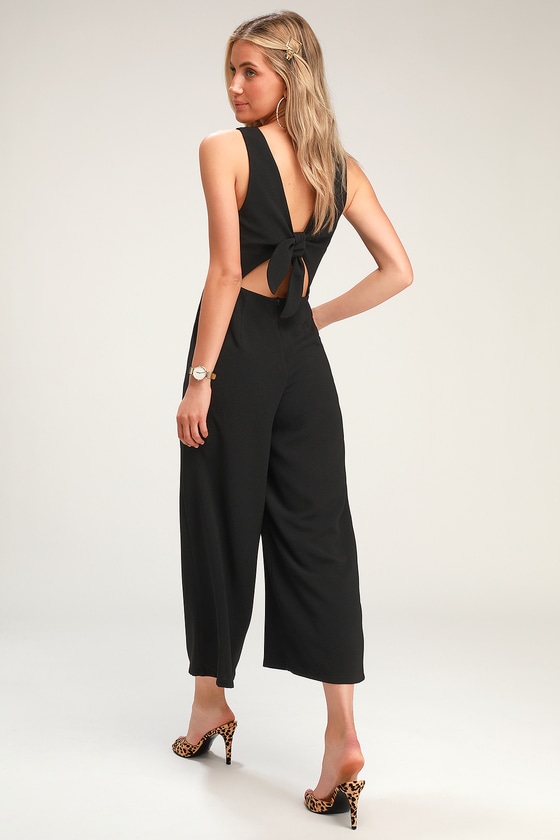 Tied and True Black Tie-Back Culotte Jumpsuit