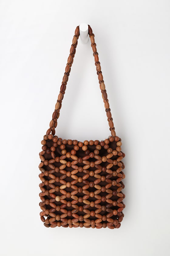 ショルダーバッグ・ポシェット RUBATI Handmade tassel wooden bead bag brown ショルダーバッグ・ポシェット RUBATI Handmade tassel wooden
