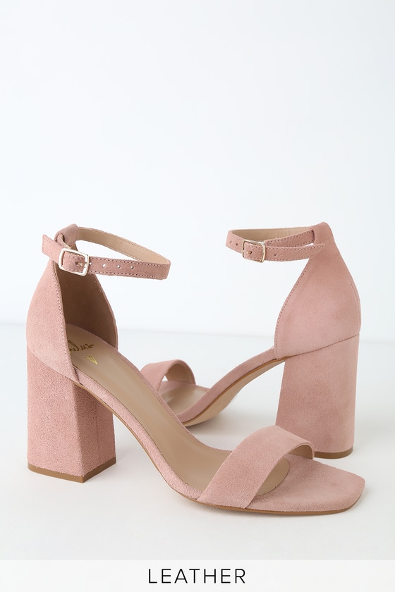 Cute Blush Heels - Suede Leather Heels - Ankle Strap Heels