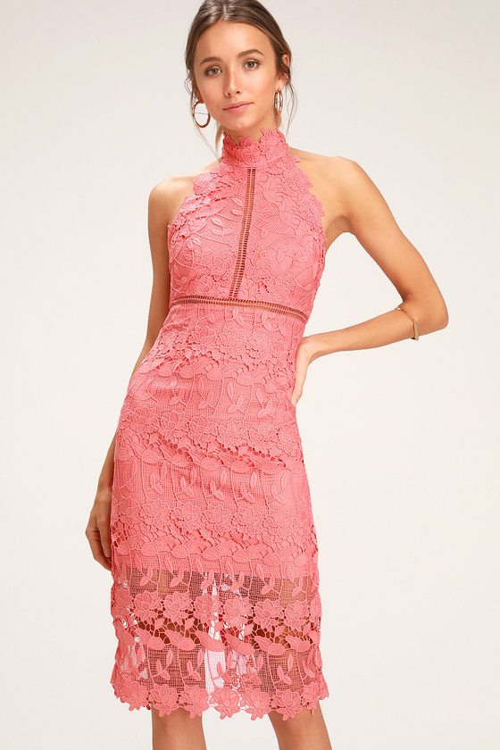 bardot halter lace dress