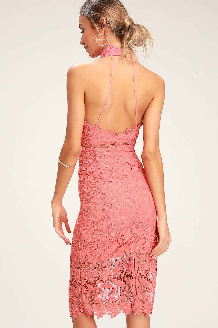 Bardot Noni - Coral Pink Dress - Lace Dress - Midi Dress - Lulus