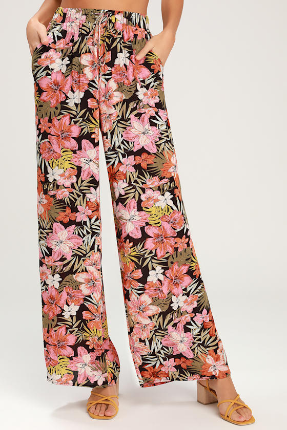 Heart Beats Black Tropical Print Wide-Leg Pants 3