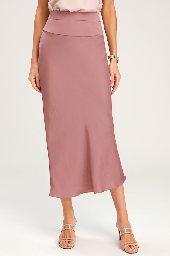 Normani Bias Dusty Mauve Satin Midi Skirt 2