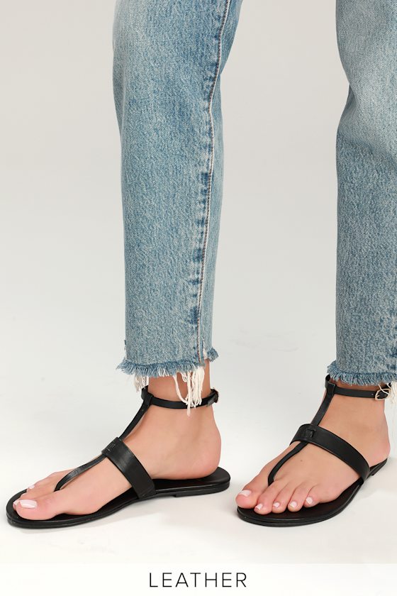 Colleen Black Leather Flat Sandal 2