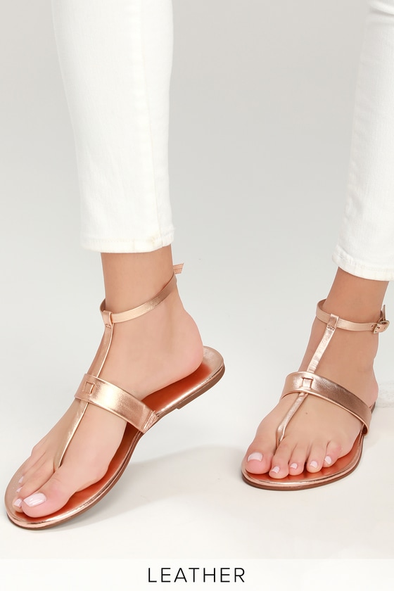 Cute Rose Gold Sandals - Rose Gold Sandals - Flat Sandals - Lulus
