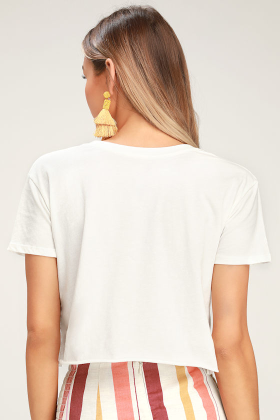 Bonjour Beach White Cropped Graphic Tee 4