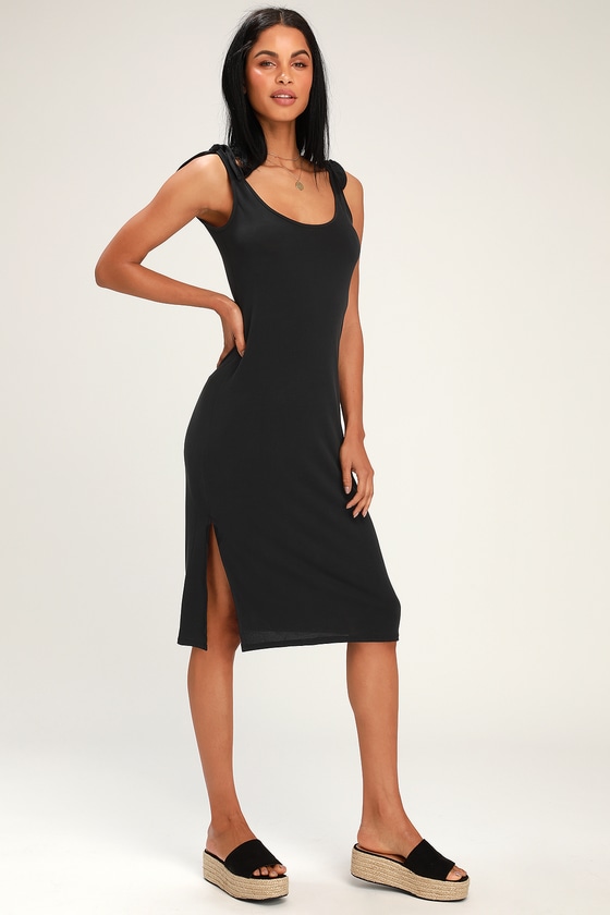 Casual Midi Dress - Washed Black Midi Dress - Tie-Strap Dress - Lulus