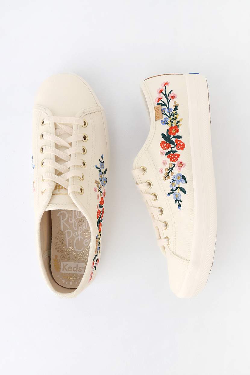 Embroidered Rifle Keds Kickstart Cream Vine Embroidered Sneakers - Main Image