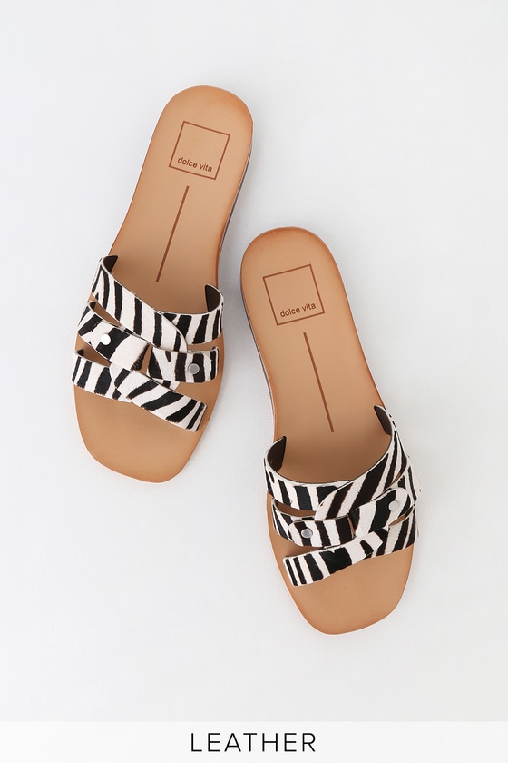 Dolce Vita Cait - Zebra Slide Sandals - Calf Hair Slide Sandals - Lulus