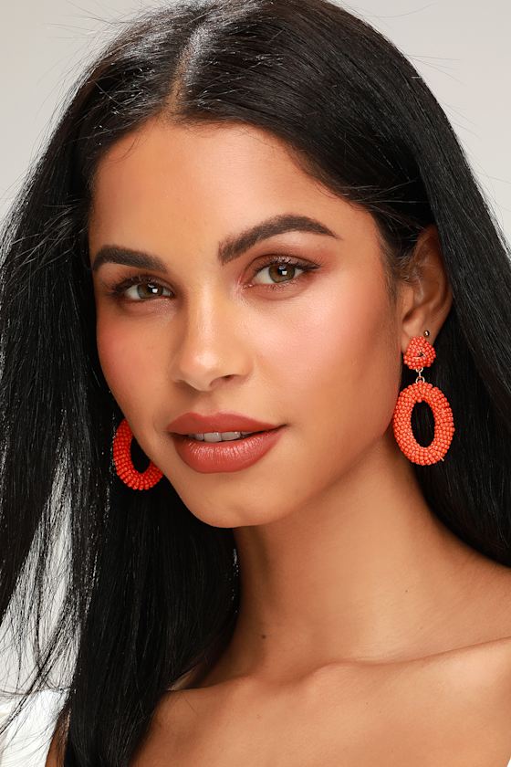 Cute Orange Earrings Beaded Earrings Beaded Orange Earring Lulus