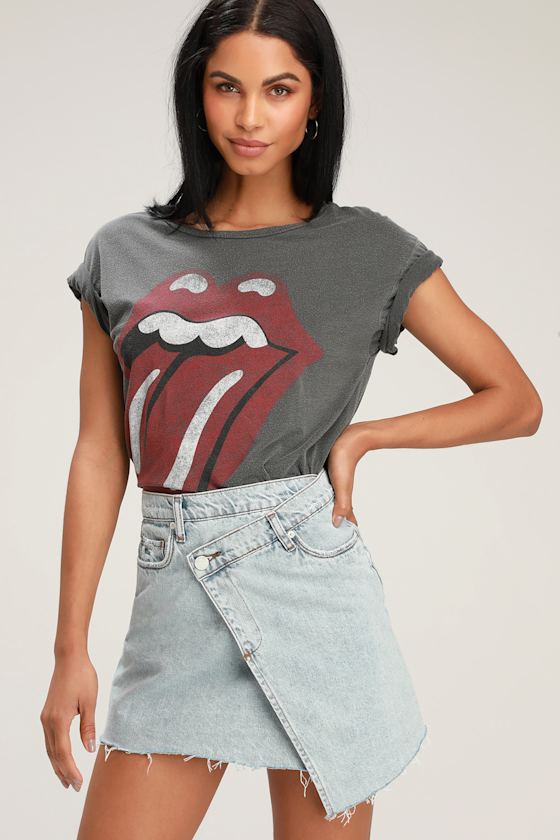 Acid Trip Light Wash Denim Asymmetrical Wrap Skirt 2
