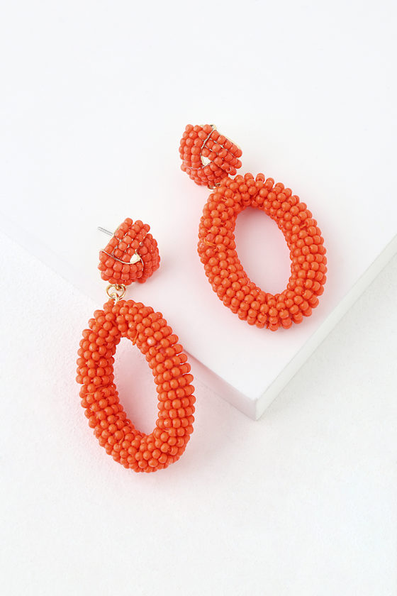 Jade Anne Orange Beaded Statement Earrings 2
