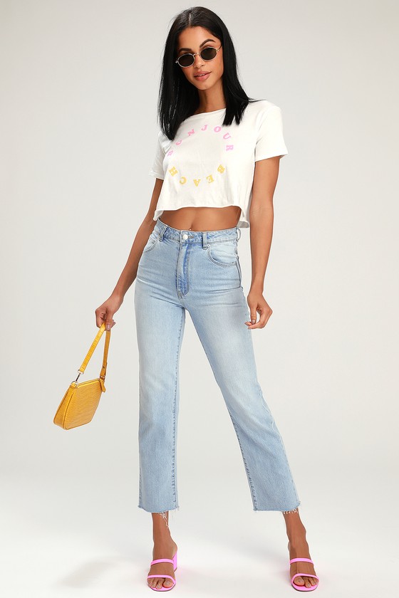 high rise light wash jeans
